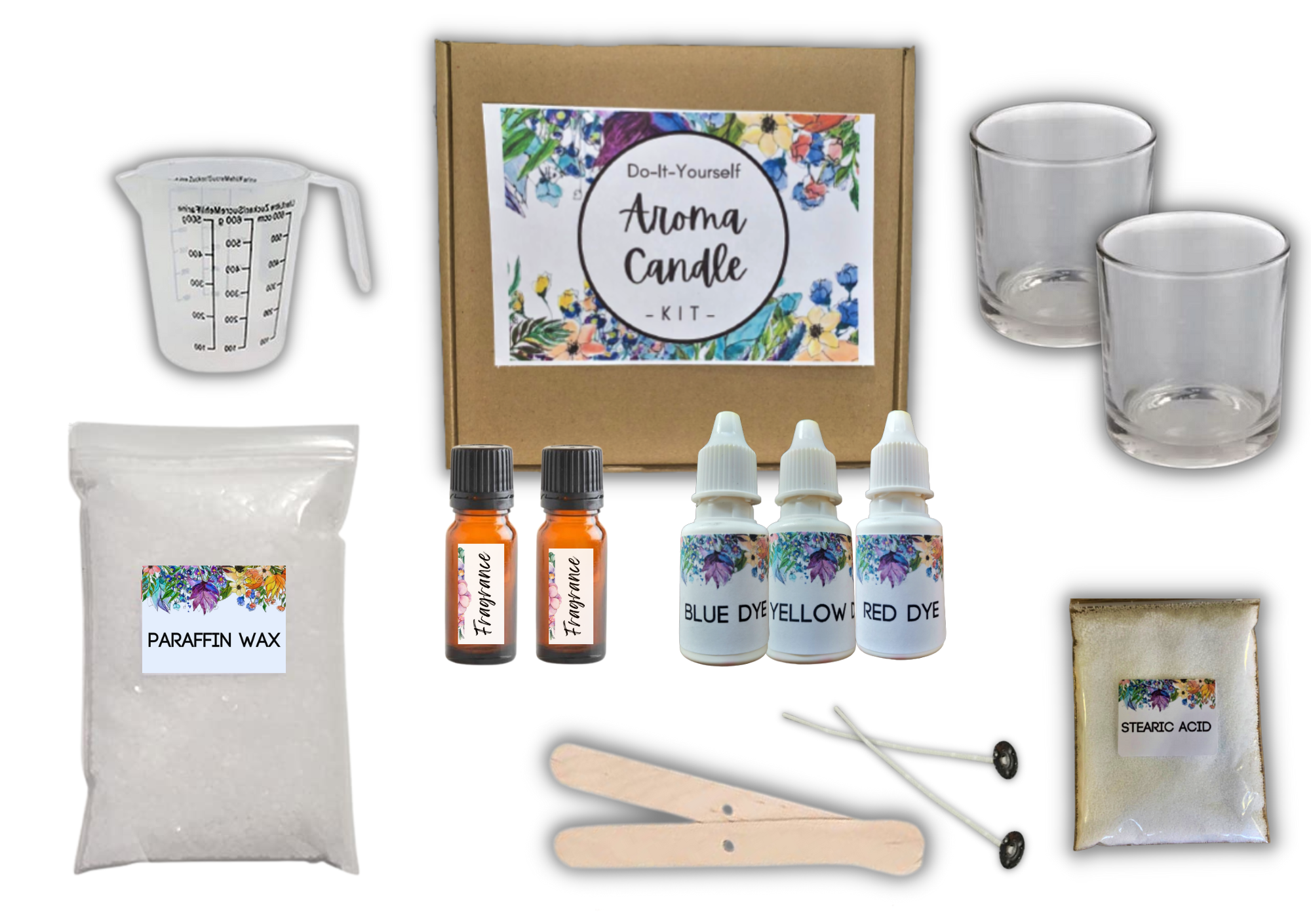  Complete Candle Making Kit for Beginners, Includes 5 Colors  Candle Wax, 7 Candle Molds, 10 Wicks, 1 Melting Cup, and Guide book